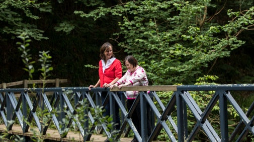 Two people standing on Paine's Bridge at Wallington, Northumberland
